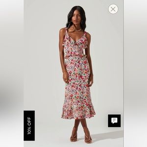WILDFLOWER RUFFLE CUTOUT MIDI DRESS